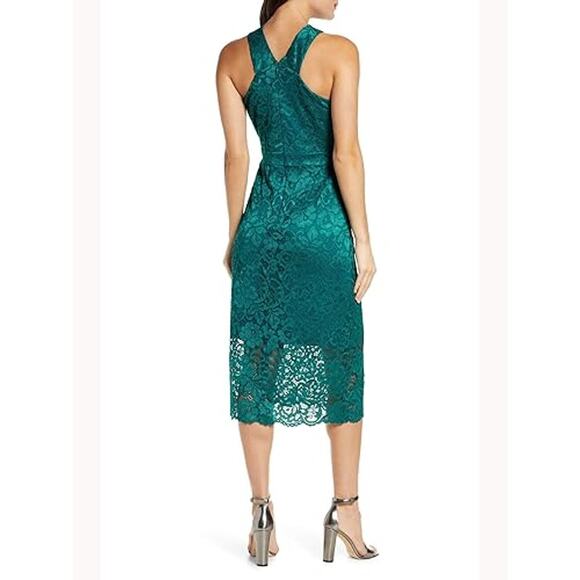 Sam Edelman Womens Lace Sheath Dress 6 Teal Green Midi Sleeveless NWT - Picture 2 of 13